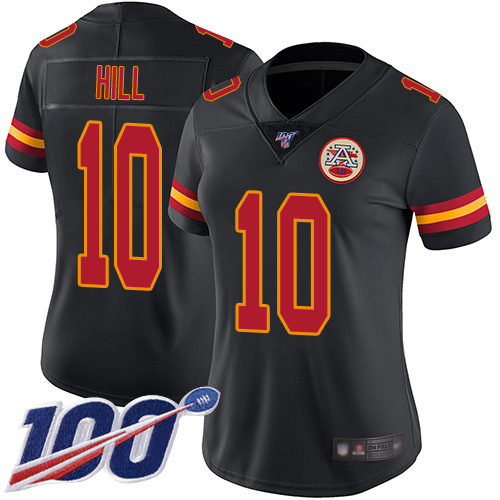 Women Kansas City Chiefs #10 Hill Tyreek Limited Black Rush Vapor Untouchable 100th Season Football Nike NFL Jersey->women nfl jersey->Women Jersey